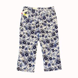 Westbound Pull On Capri Pants Size 16 Mid Rise Blue White Floral Tummy Control